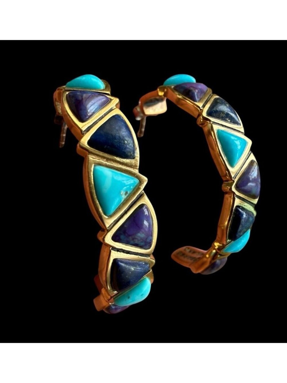 Barse Turquoise, Lapis Lazuli, Charoite Gilt Finished Sterling Silver Earrings